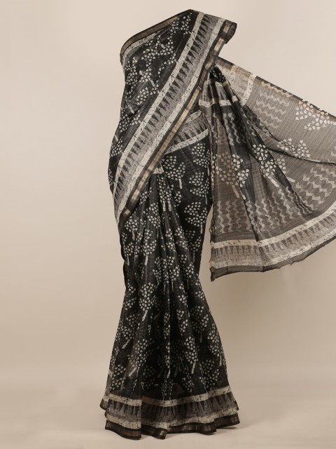 

Pothys Black Printed Jute Silk Saree