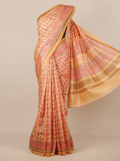 

Pothys Peach-Coloured Printed Jute Silk Saree