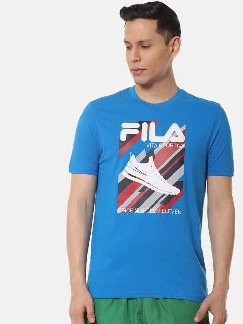 

FILA Men Blue Printed Round Neck T-shirt