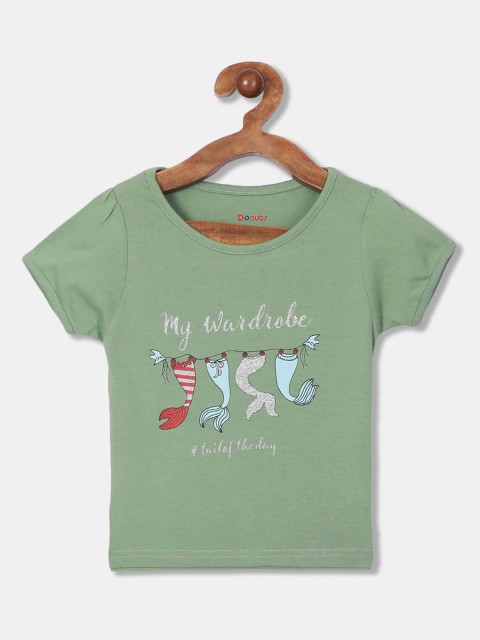 

Donuts Girls Olive Green Printed Round Neck T-shirt