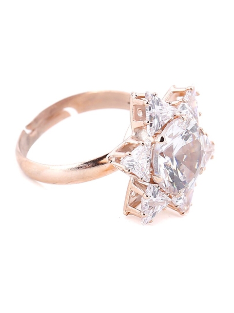 

Foxy Sperks Rose Gold-Toned & White Stone-Studded Adjustable Finger Ring