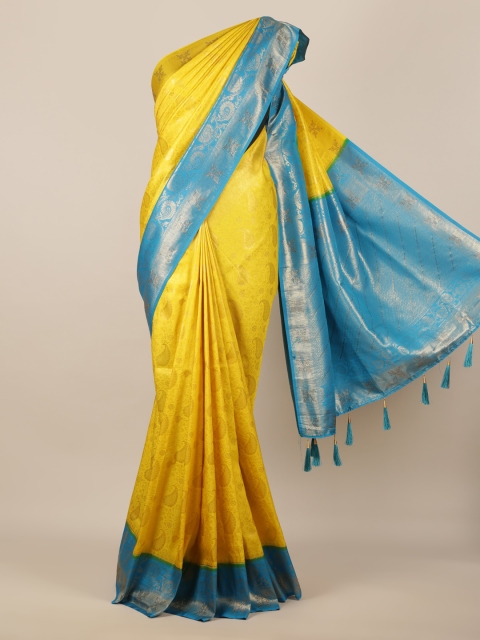 

Pothys Yellow & Blue Jute Silk Woven Design Saree