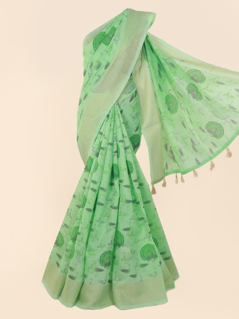 

Pothys Green Printed Cotton Blend Saree