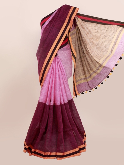

Pothys Multicoloured Colourblocked Linen Blend Saree, Multi