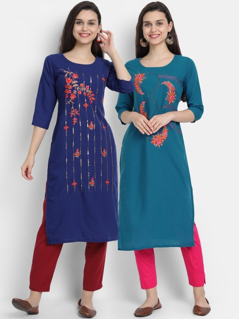 

7threads Women Pack Of 2 Printed Kurta, Blue