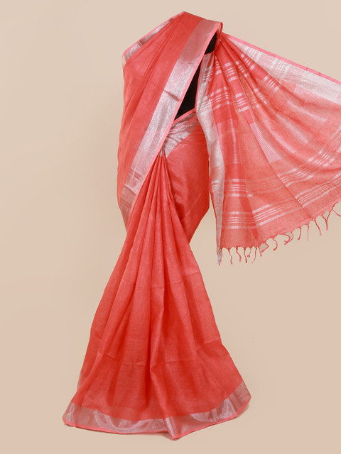 

Pothys Red Solid Linen Blend Saree