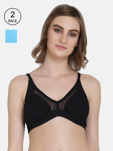 

Da Intimo Pack Of 2 Solid Non-Wired Non Padded Minimizer Bras, Black