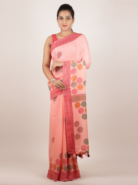 

Pothys Pink Printed Linen Blend Saree