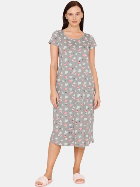 

Zivame Grey & Pink Printed Nightdress