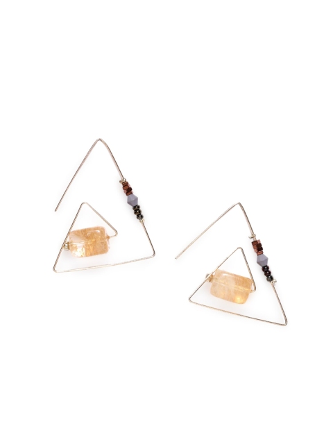 

CRZ Gold-Plated & Beige Triangular Drop Earrings