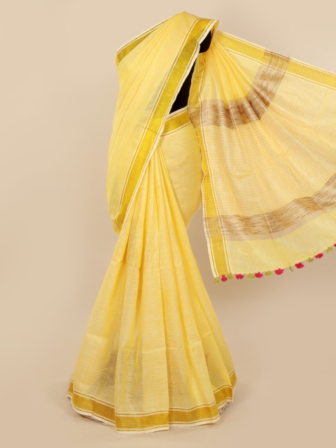 

Pothys Yellow Solid Linen Blend Saree