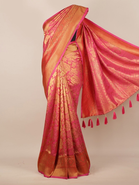 

Pothys Pink & Gold-Toned Jute Silk Woven Design Saree With Tasseled Pallu