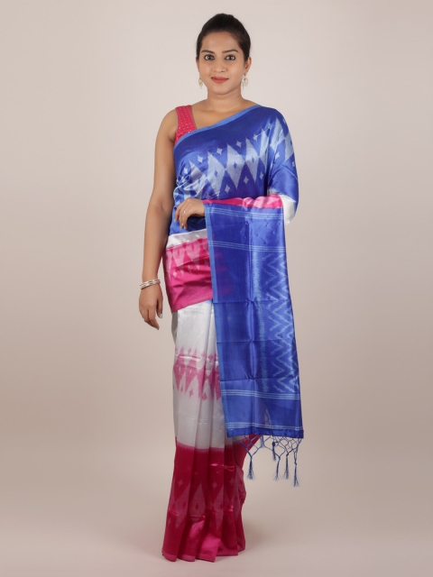 

Pothys White & Blue Jute Silk Printed Saree