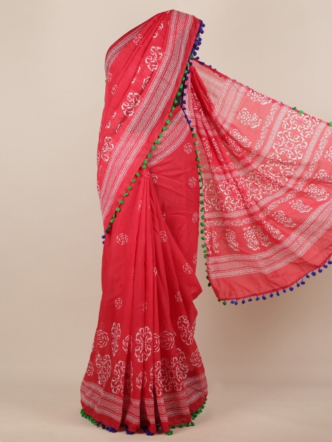 

Pothys Pink Printed Linen Blend Saree