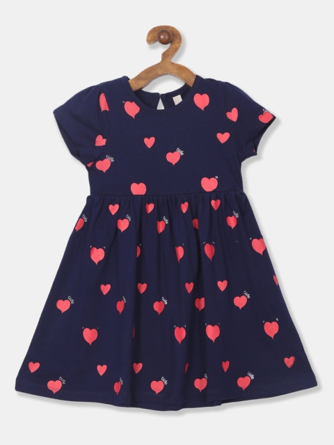 

Cherokee Girls Navy Blue Printed Fit and Flare Dress