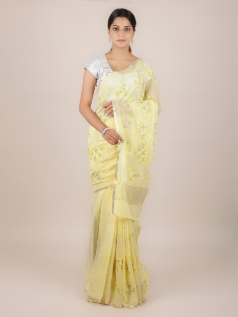 

Pothys Yellow Woven Design Pure Georgette Saree