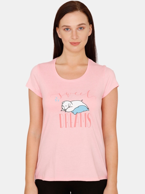 

Zivame Pink Printed Pure Cotton Regular Top