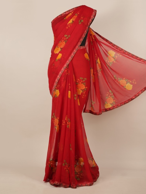 

Pothys Red Printed Poly Chiffon Saree