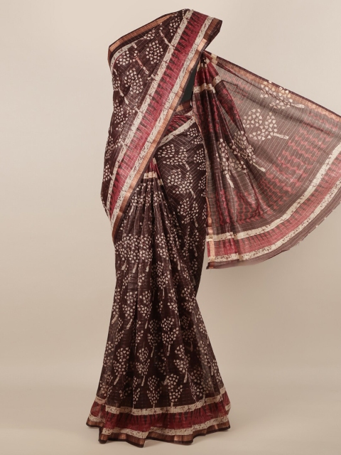 

Pothys Brown Printed Jute Silk Saree