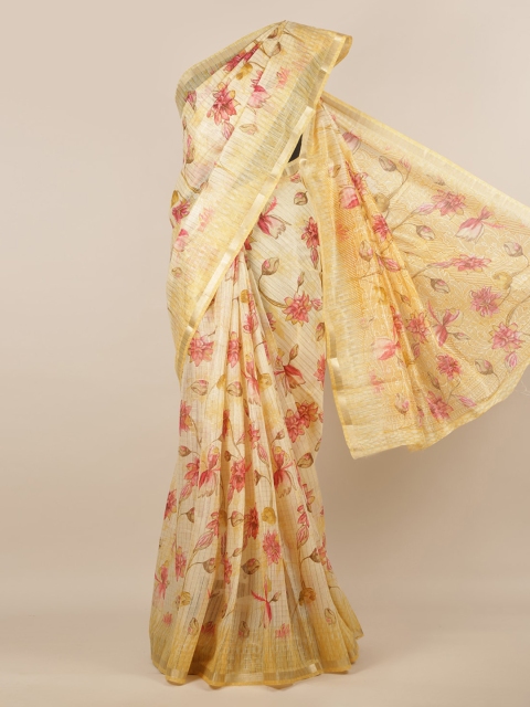 

Pothys Yellow Printed Jute Silk Saree