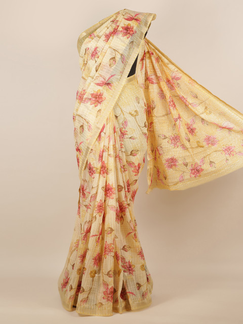 

Pothys Yellow & Red Jute Silk Printed Saree