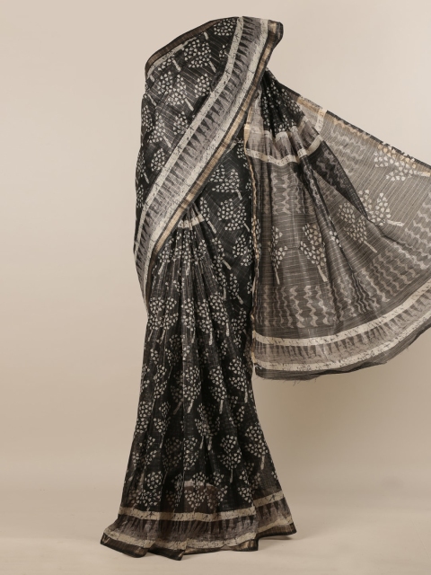 

Pothys Black & Beige Jute Silk Printed Saree