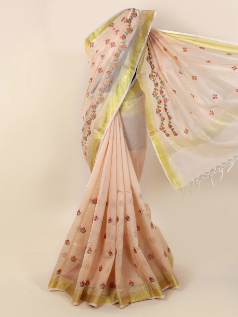 

Pothys Cream-Coloured Embroidered Cotton Blend Saree