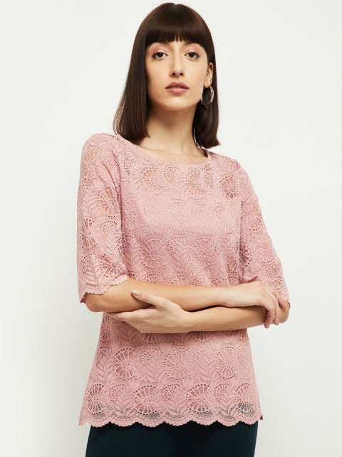 

max Peach-Coloured Self Design Lace Top