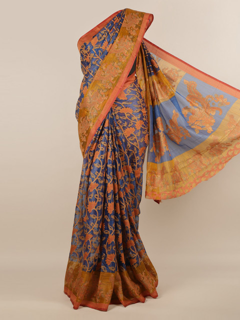 

Pothys Blue & Orange Woven Design Saree
