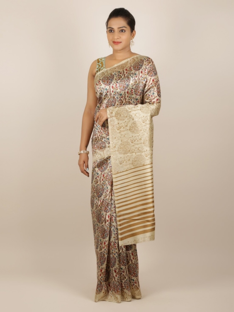 

Pothys Cream-Coloured Printed Jute Silk Saree