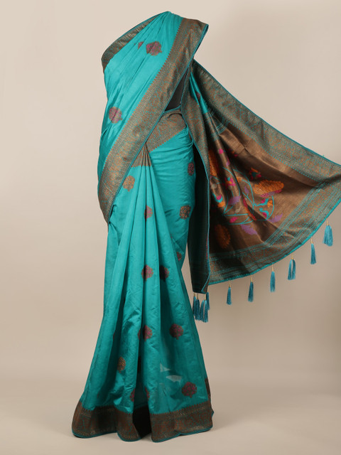 

Pothys Blue Woven Design Jute Silk Saree