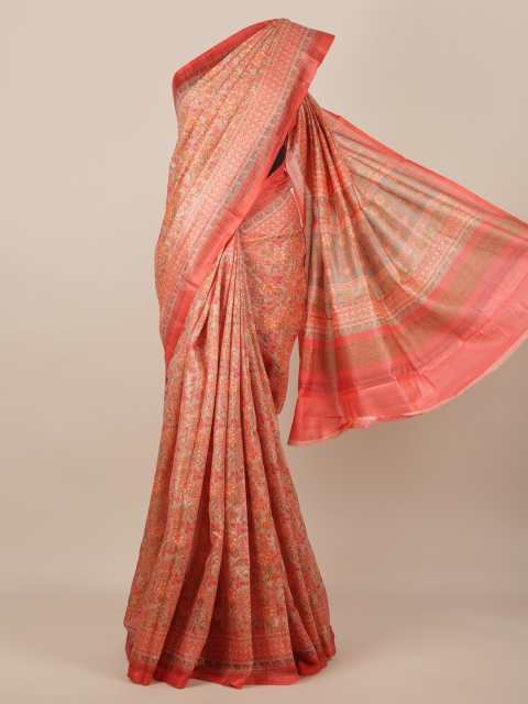 

Pothys Peach-Coloured Printed Jute Silk Saree
