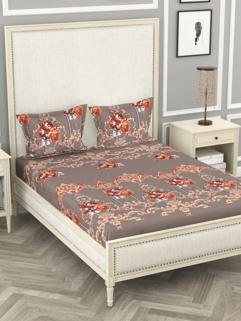 

BIANCA Grey & Brown Floral 210 TC Polyester 1 King Bedsheet with 2 Pillow Covers
