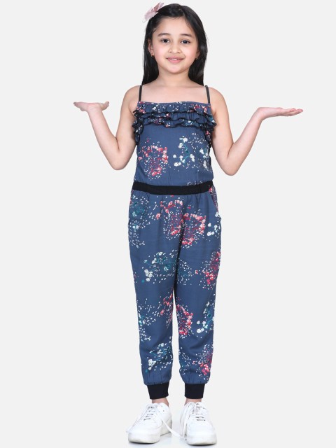 

naughty ninos Girls Blue & White Printed Basic Jumpsuit