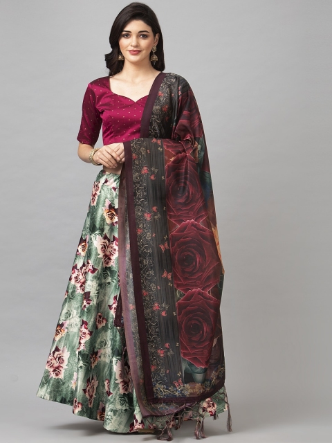 

Satrani Green & Maroon Woven Design Semi-Stitched Lehenga & Unstitched Blouse with Dupatta