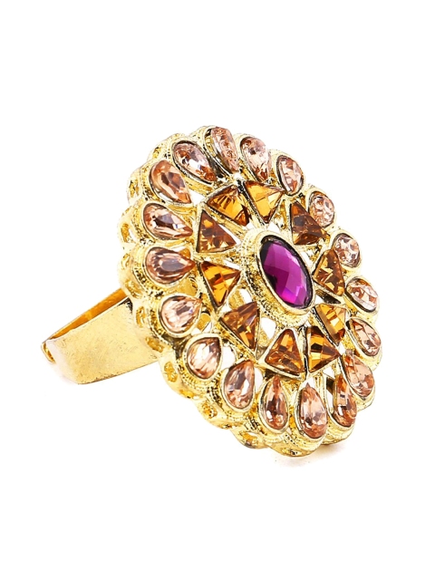 

Foxy Sperks Gold-Toned Purple & Beige Stone-Studded Adjustable Finger Ring