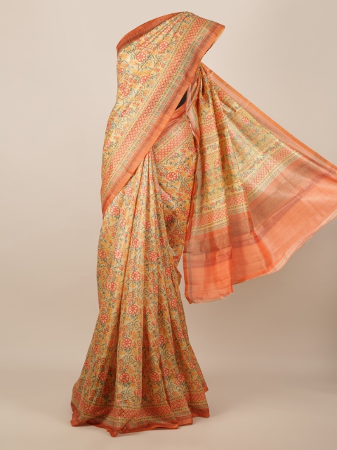 

Pothys Yellow & Orange Jute Silk Printed Saree
