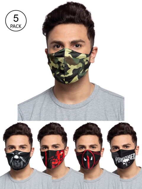

TREEMODA Men Pack of 5 Printed 3-Ply Reusable Cloth Masks, Black