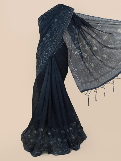

Pothys Navy Blue Printed Cotton Blend Saree