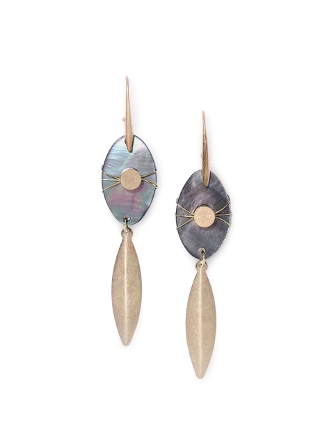 

CRZ Gold-Plated & Grey Oval Drop Earrings