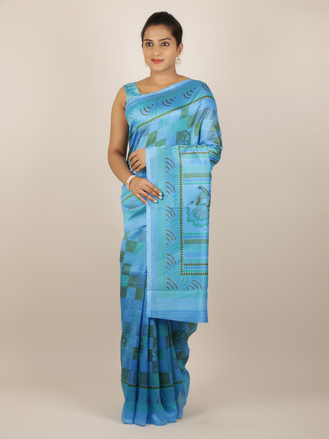 

Pothys Blue Woven Design Jute Silk Saree