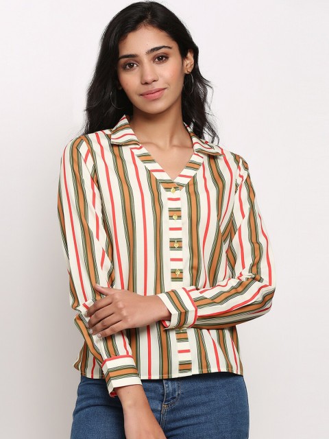 Slenor Women Multicoloured Striped Casual Shirt, Multi