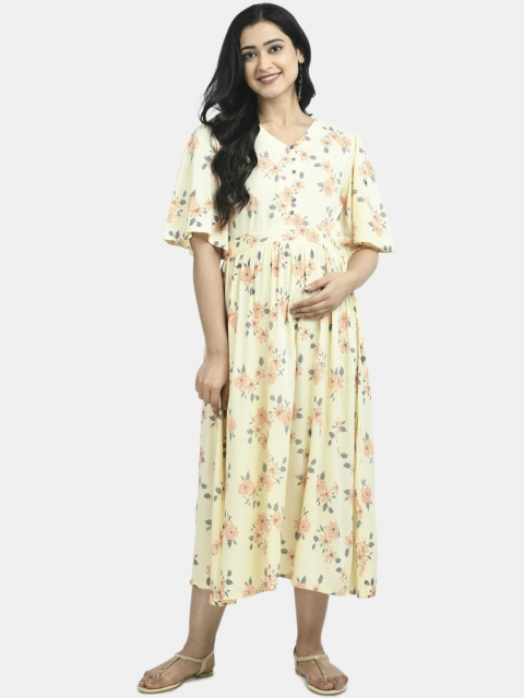 

Aaruvi Ruchi Verma Women Cream-Coloured Printed Maternity Fit and Flare Dress