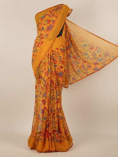 

Pothys Mustard Printed Poly Chiffon Saree