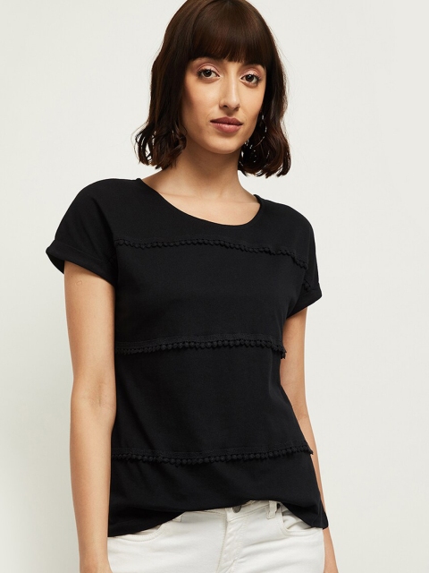 

max Women Black Pure Cotton Regular Top
