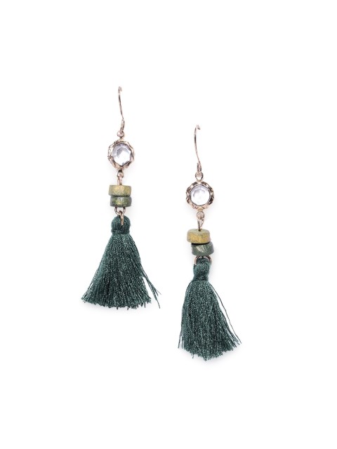 

CRZ Green & Gold-Plated Contemporary Drop Earrings