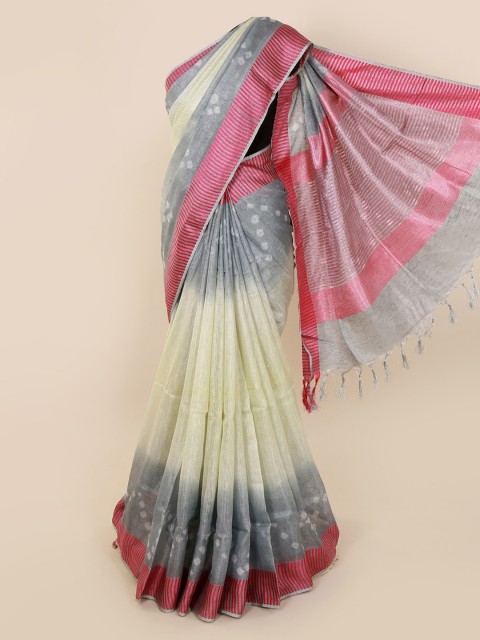 

Pothys Grey & Cream-Coloured Linen Blend Colourblocked Saree
