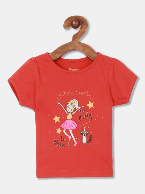 

Donuts Girls Red Printed Round Neck T-shirt
