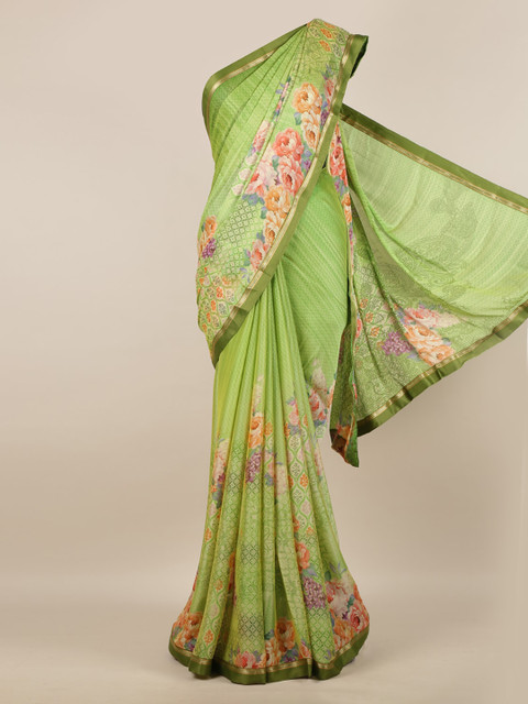 

Pothys Green Printed Poly Chiffon Saree