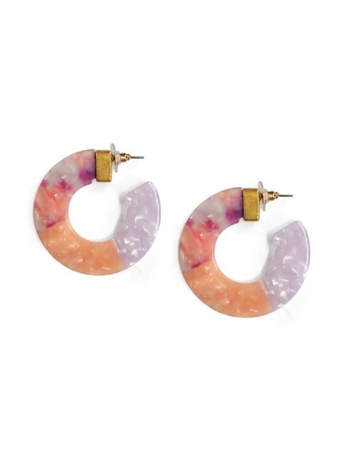 

Foxy Sperks Pink & Off-White Circular Half Hoop Earrings